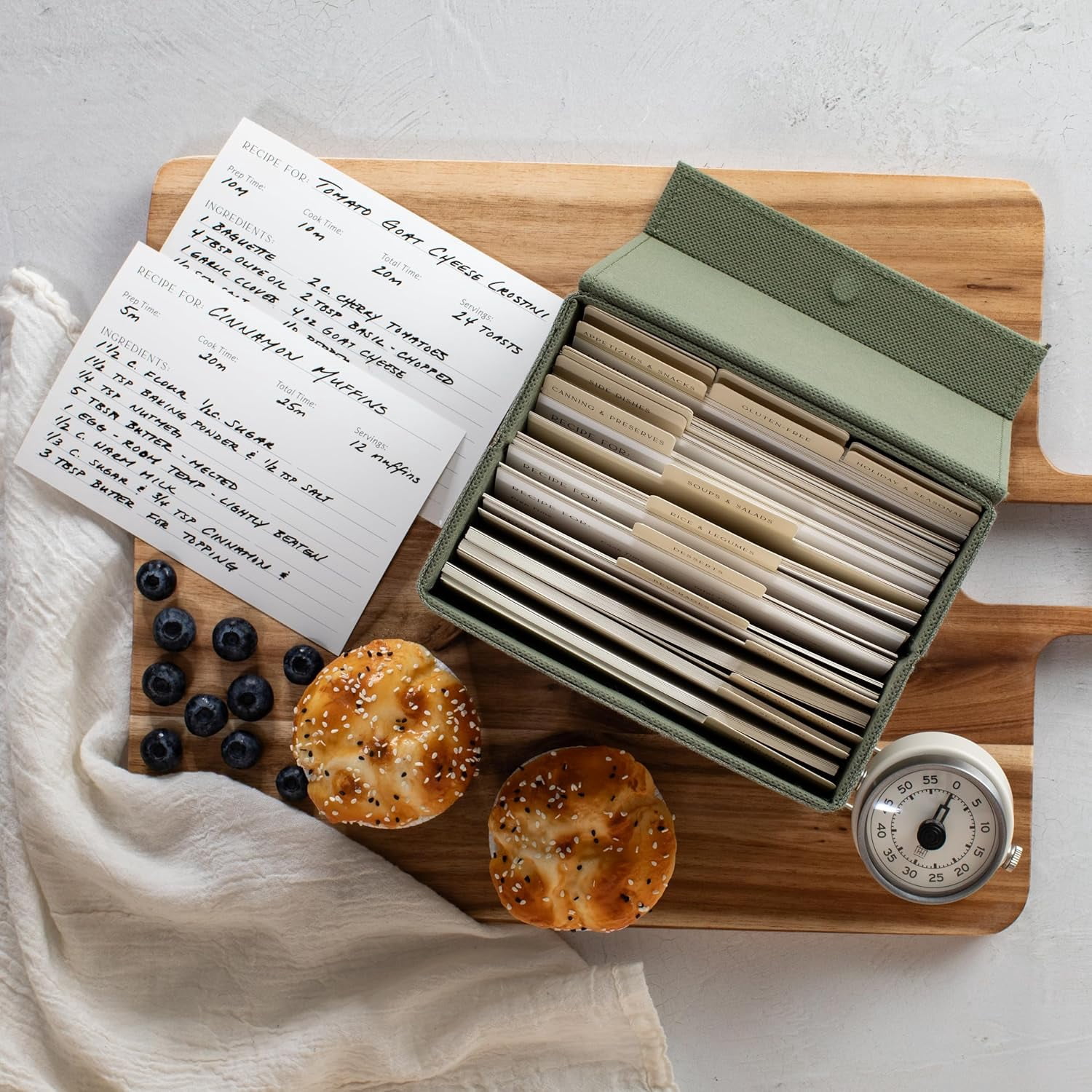 MHSIOAP-Beautiful Linen Recipe Box - Fits 4x6 inch Recipe Cards to Organize Up to 250 Recipes - Sturdy Card Holder and Great Gift for Any Kitchen - Cards Not Incl.