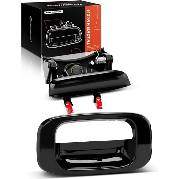 A-Premium - Smooth Black Tailgate Handle Latch and Bezel Trim with Rod Clips - Compatible with Chevy & GMC Models - Silverado Sierra 1500 2500 3500-1999-2007 - Replace# 15997911, 15228539, 15228541