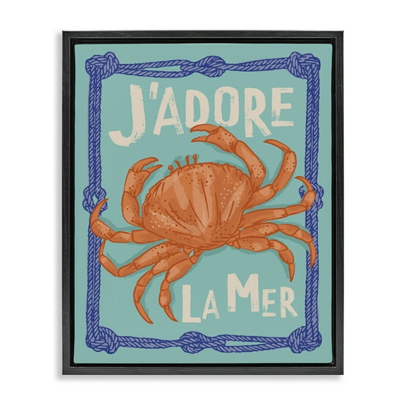 Stupell Industries J'adore La Mer Crab Animals Painting Black Floater Framed Canvas Art Print Wall Art, 17 x 21