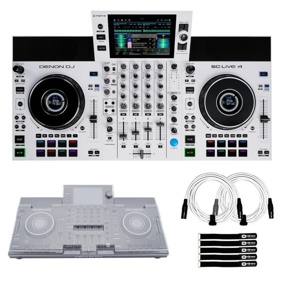 Denon DJ SC LIVE 4 WHITE 4-Channel Standalone DJ Controller with Cover Package