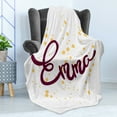 thumbnail image 4 of Emma Soft Flannel Fleece Blanket, Feminine Letters Arrangement Handwritten Newborn Girl Name Curves and Swirls, Cozy Plush for Indoor and Outdoor Use, 50" x 70", Purple and Mustard, by Ambesonne, 4 of 5