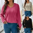 thumbnail image 6 of Rib Knitted Hooded Tops for Women Long Sleeve V Neck Casual Loose Oversized Tshirts Plus Size Blouses Solid Pullover Shirts Pink,4XL, 6 of 6