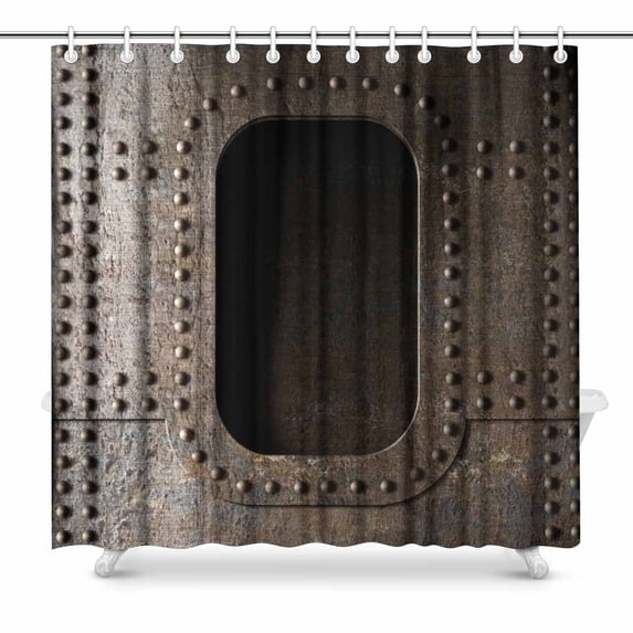 SUNENAT Old Metal Porthole Submarine Background Waterproof Polyester Shower Curtain Bathroom 72(Wide) x 72(Height) Inches