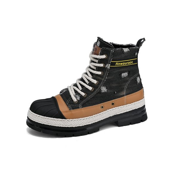 Colisha Men Winter Shoes Platform Ankle Booties Shell Head Casual Work Boots Outdoor Denim Lace Up Boot Black 7