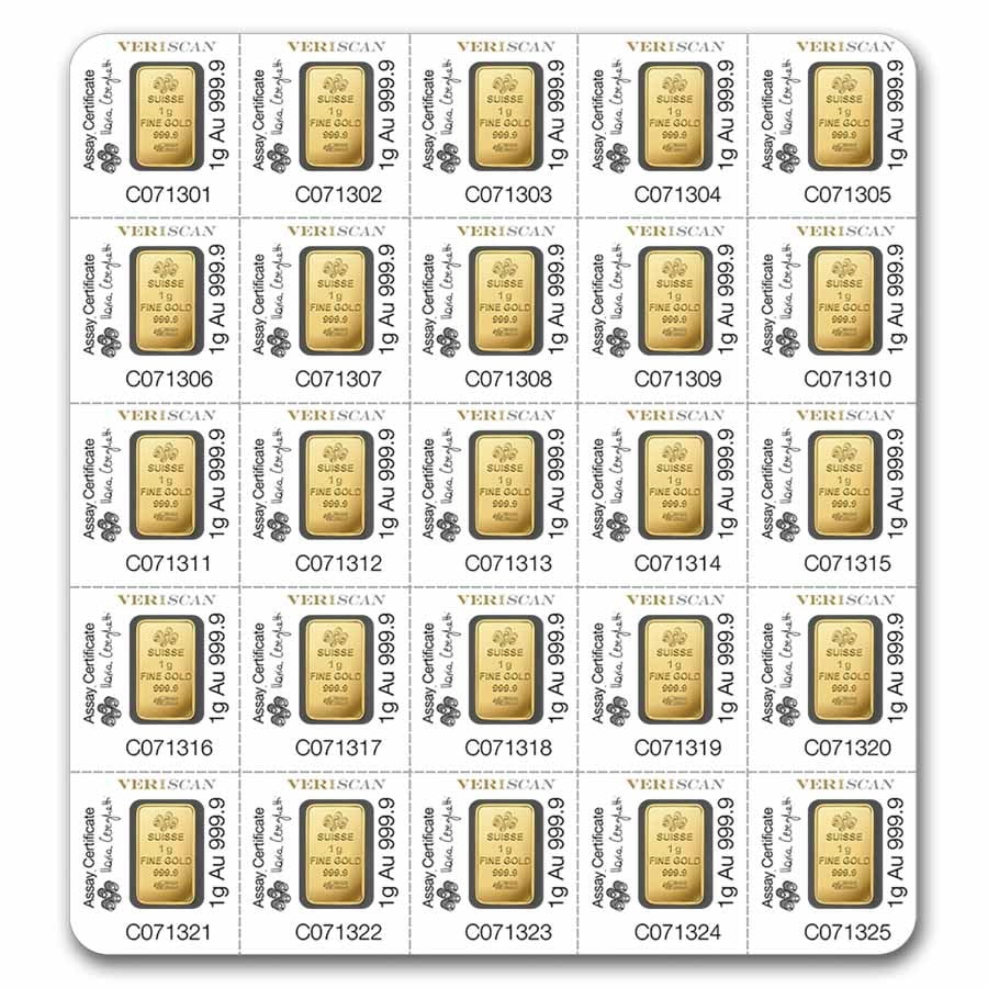 Pamp Suisse 25x1 Gram Gold Lady Fortuna Bar (Multigram Card)