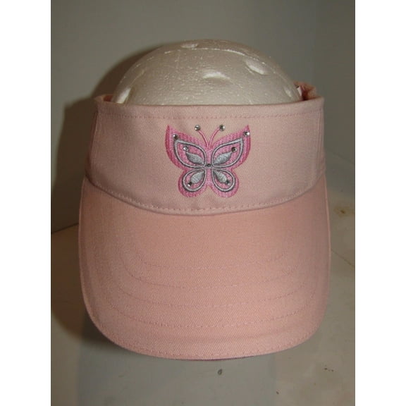 Butterfly Jewelled Embroidered Pink Visor hat cap