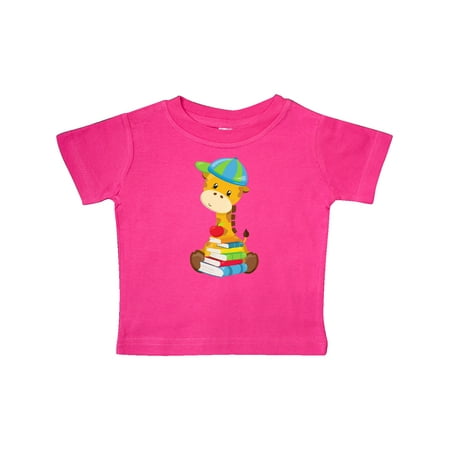 

Inktastic Giraffe Going To School Giraffe With Books Gift Baby Boy or Baby Girl T-Shirt