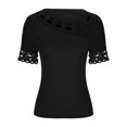 thumbnail image 5 of Mittory Women's Hollow Out Tee Tops Asymmetrical Neck Short Sleeve Dressy Summer T Shirts, 5 of 6