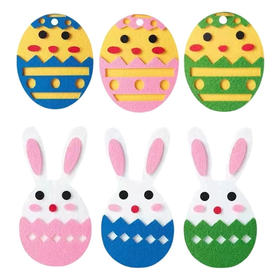Easter Felt Decorations Set Of 6 Hanging Ornaments Bunny & Eggs With String, Colorful Easter Party Decorations For Home Door Wall, Diy Easter Crafts Felt Hanging Decor