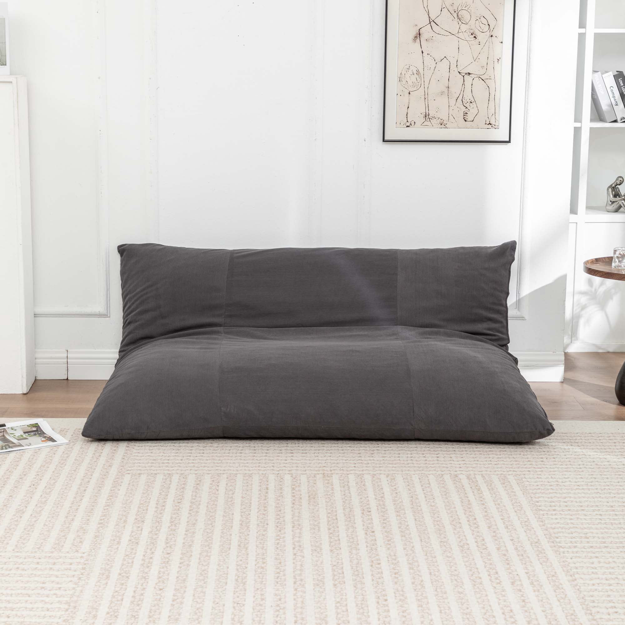 Miniyam 61" x 52" Floor Bean Bag Chair, Lazy Lounger for Living Rooms, Balconies, Leisure and Entertainment, Grey