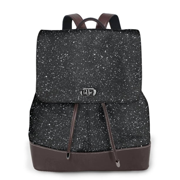 Fotbe Black Glitter Mochila Bolso con Estampado para Mujer, Mochila Antirrobo de Nylon Impermeable, Bolsa Ligera de Hombro