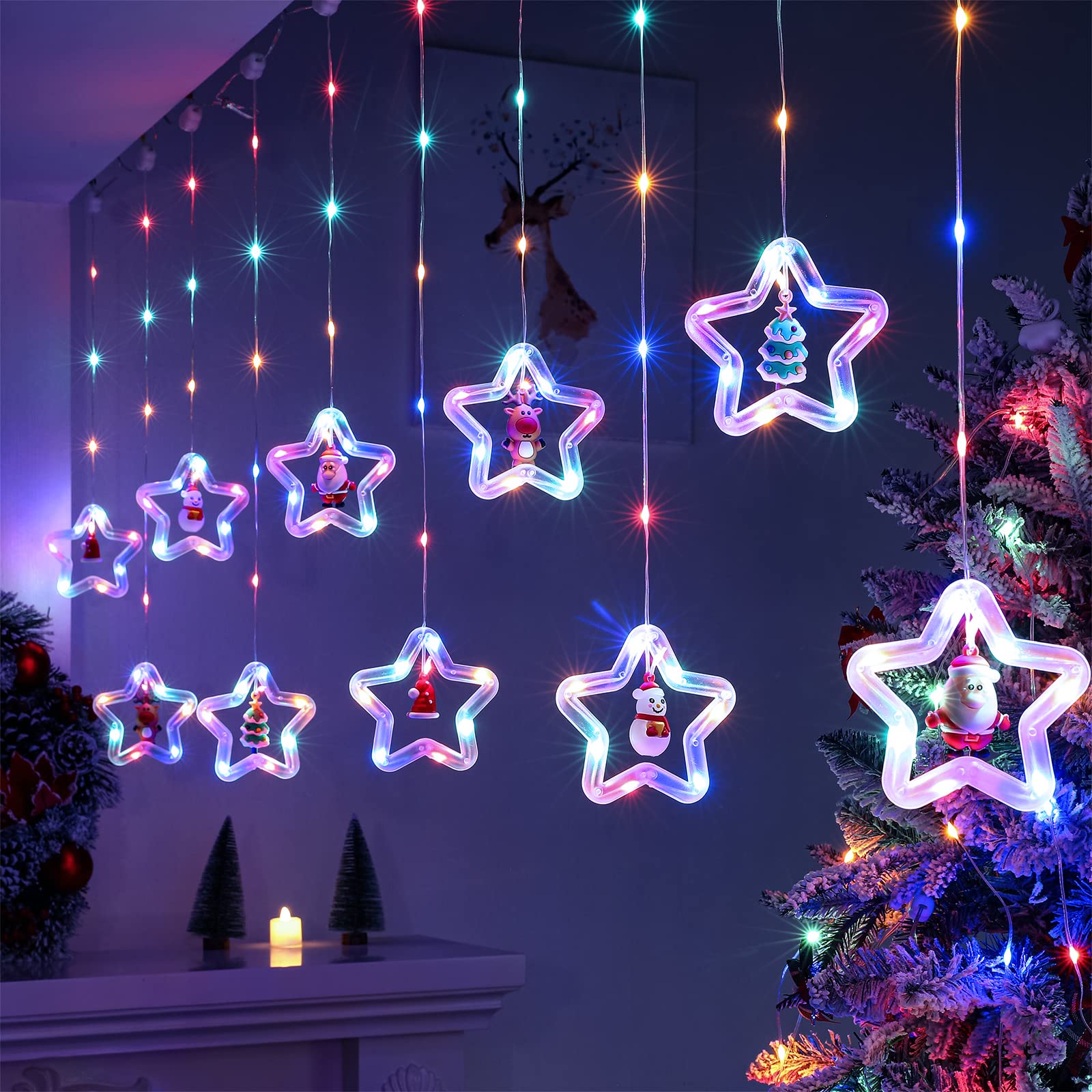Willed Christmas Curtain Lights with Star Rings and Ornaments photo 2