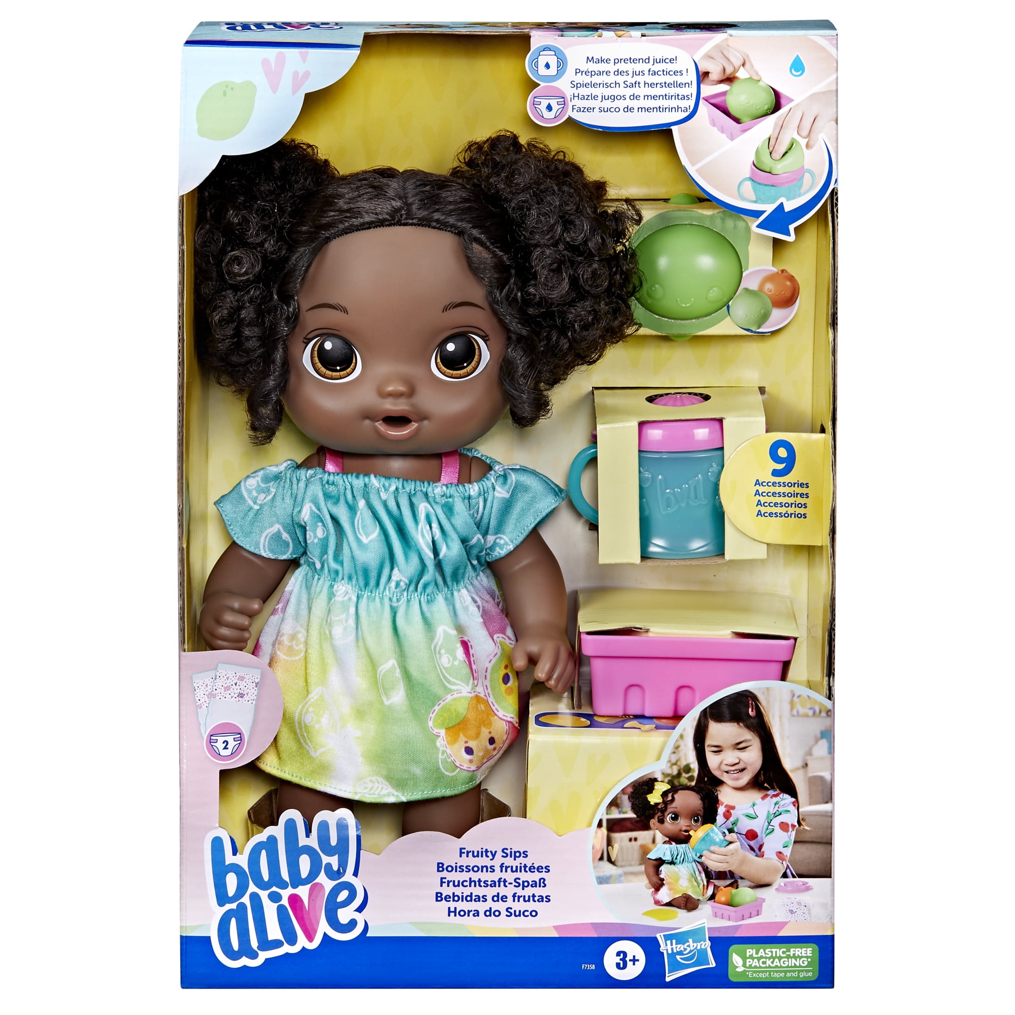 Baby Alive Fruity Sips Doll, Lime, Pretend Juicer Baby Doll Set, Kids 3 and Up, Black Hair