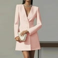 thumbnail image 2 of Women's Elegance Solid-Colour Long-Sleeved Double-Breasted V-Neck French- Suit Dress Slimming Office Dress for Career & Formal Events Pink S, 2 of 3