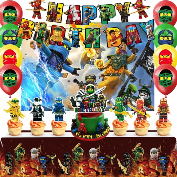Ninja Party Supplies, 28 Pcs of Ninja Party Decorations - Balloons, Backdrop, Banners, Cupcake Toppers, Tablecloths and More for Ninja Theme Party