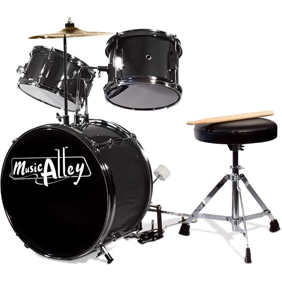 Batería Music Alley Kids de 3 piezas con pedal Throne Cymbal, color negro