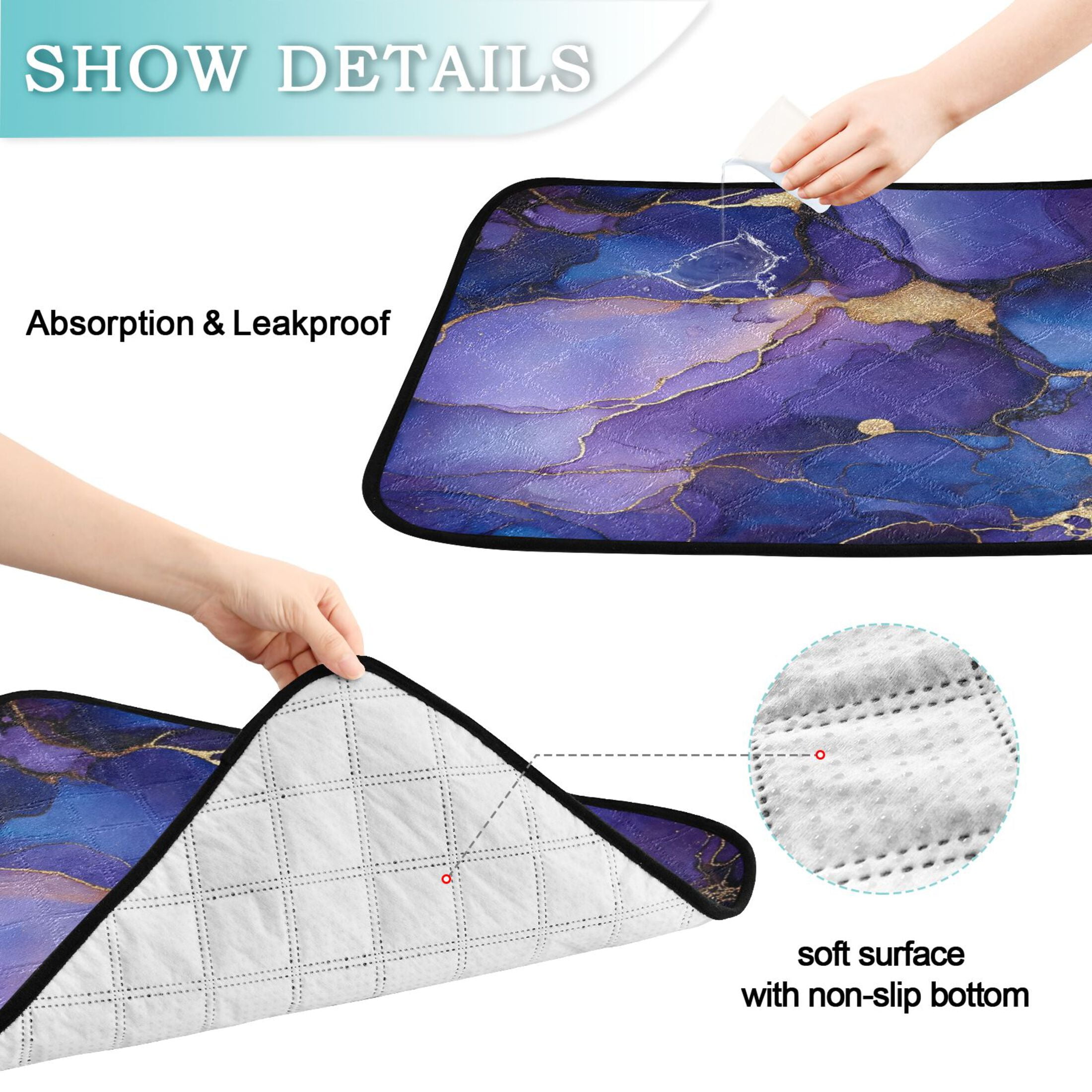 Qxltty Purple Gilt Patterns Cat litter Pads Pet Set of 2 Diaper Mats Center Anti-leakage Layer Absorbent Soft and Comfortable