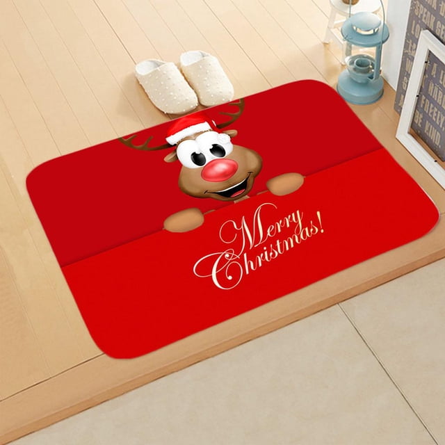 Decoración de Navidad Alfombra Lavable Anti Deslizamiento Reutilizable Absorbente Santa Claus perfecl Alfombra manta Roja