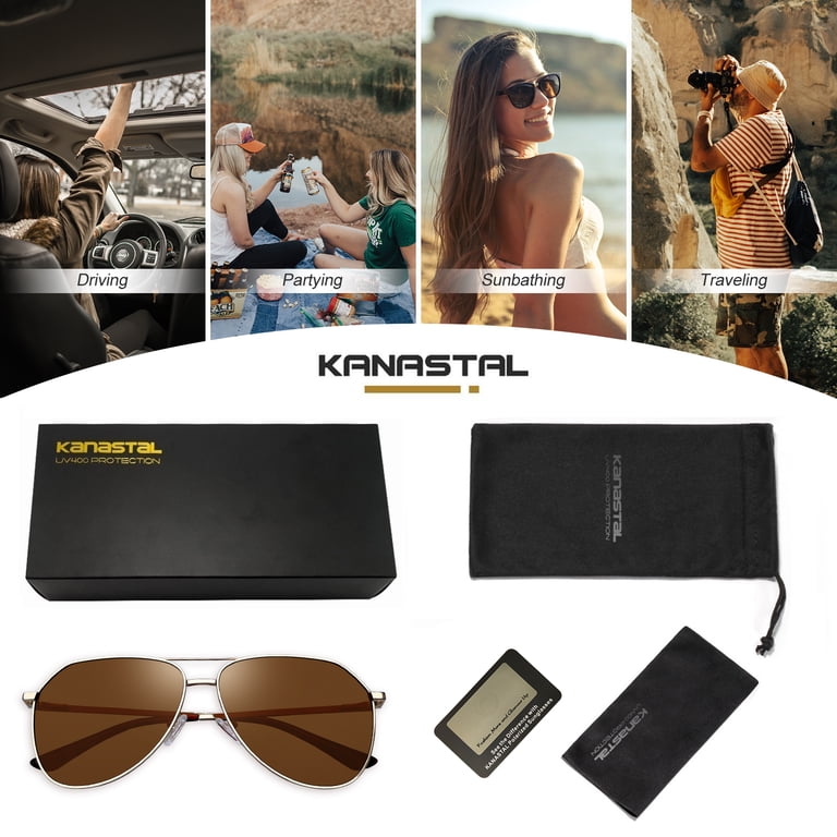 Kanastal Polarized Aviator Sunglasses, Gold/Brown photo 6