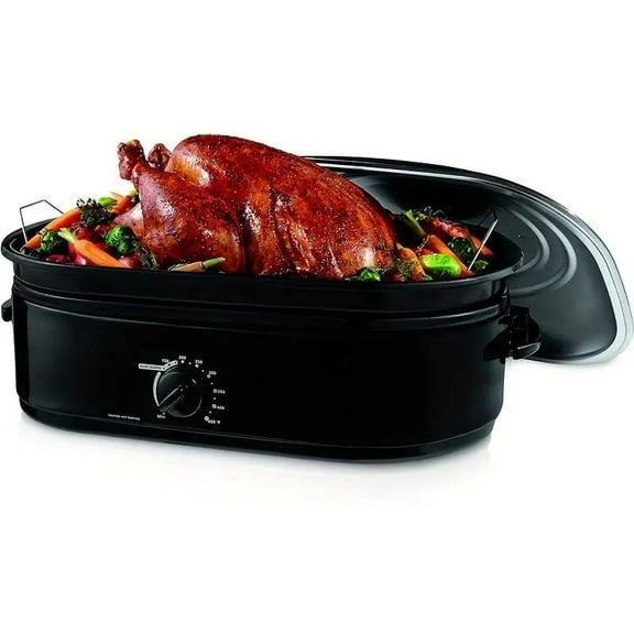 Electric Roaster Oven, 13.5-Pound Electric Roaster Oven with Variable Temperature Control, Steel Rack, Self-Basting Lid & Removable Pan, 16 Quart, Black