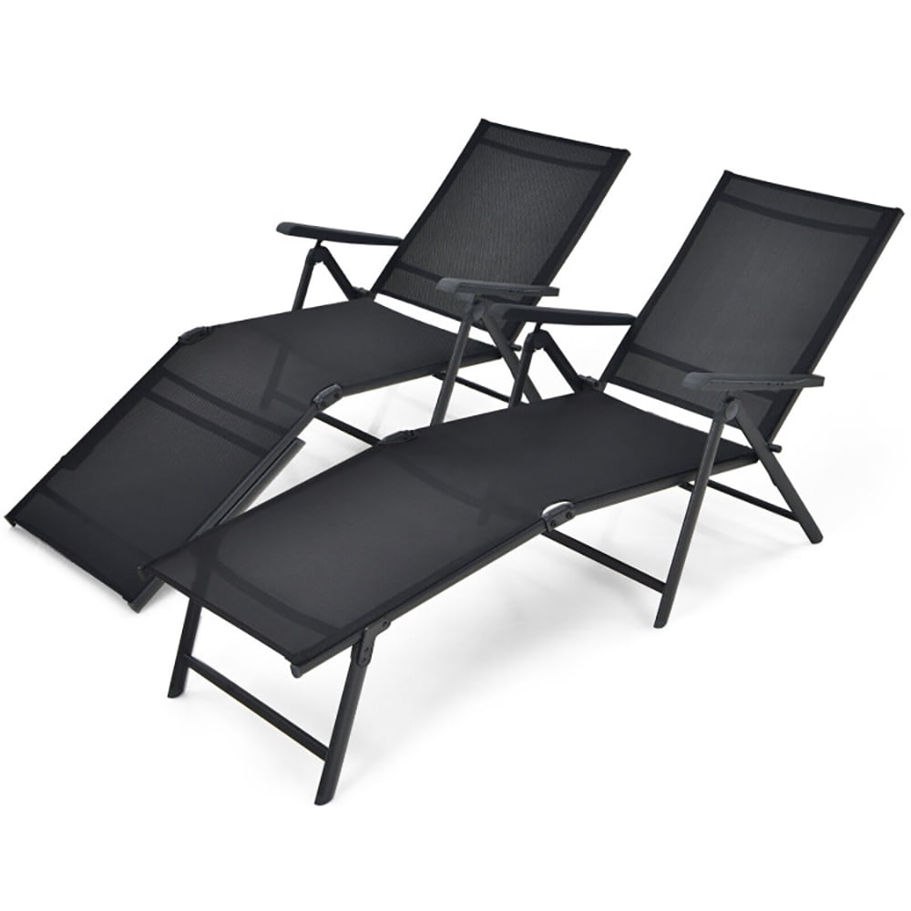 Aimee Lii 2 Pieces Foldable Chaise Lounge Chair with 2-Position Footrest, Patio Loungers, Black