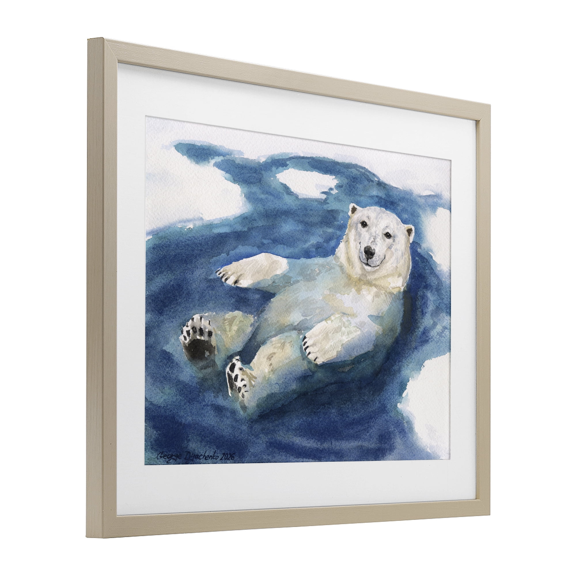 Stupell Industries Polar Bear Icy Bath Time Birch Framed Print Under Glass, design by George Dyachenko