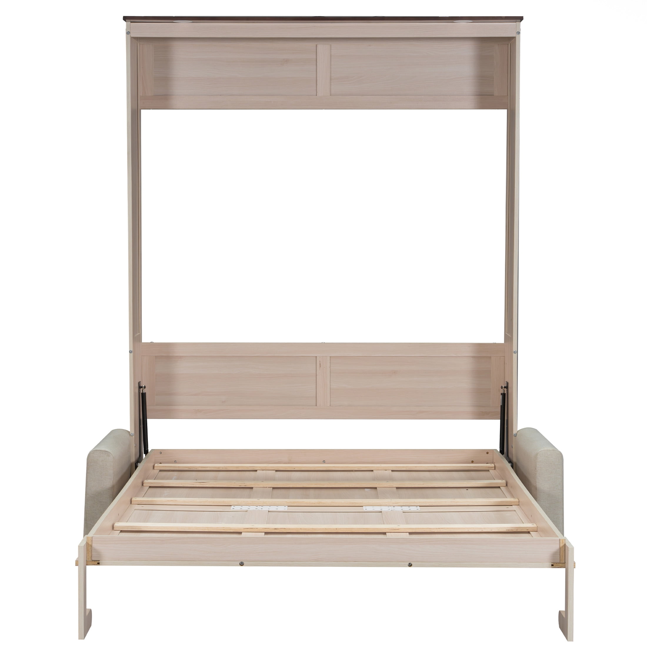 Noble House Mavora Queen Size Murphy Bed with Integrated Sofa and LED Lights, Convertible Wall Bed, Beige