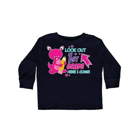 

Inktastic Look out 1st Grade Here I Come with Cute Pink Monster Gift Toddler Boy or Toddler Girl Long Sleeve T-Shirt