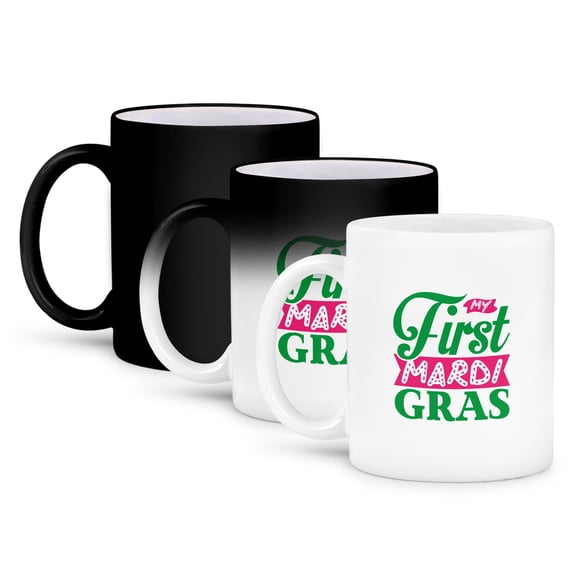 3drose, My First Mardi Gras Text of Green, Red Colors. Funny Gift for a Kid, 11oz Magic Transforming Mug