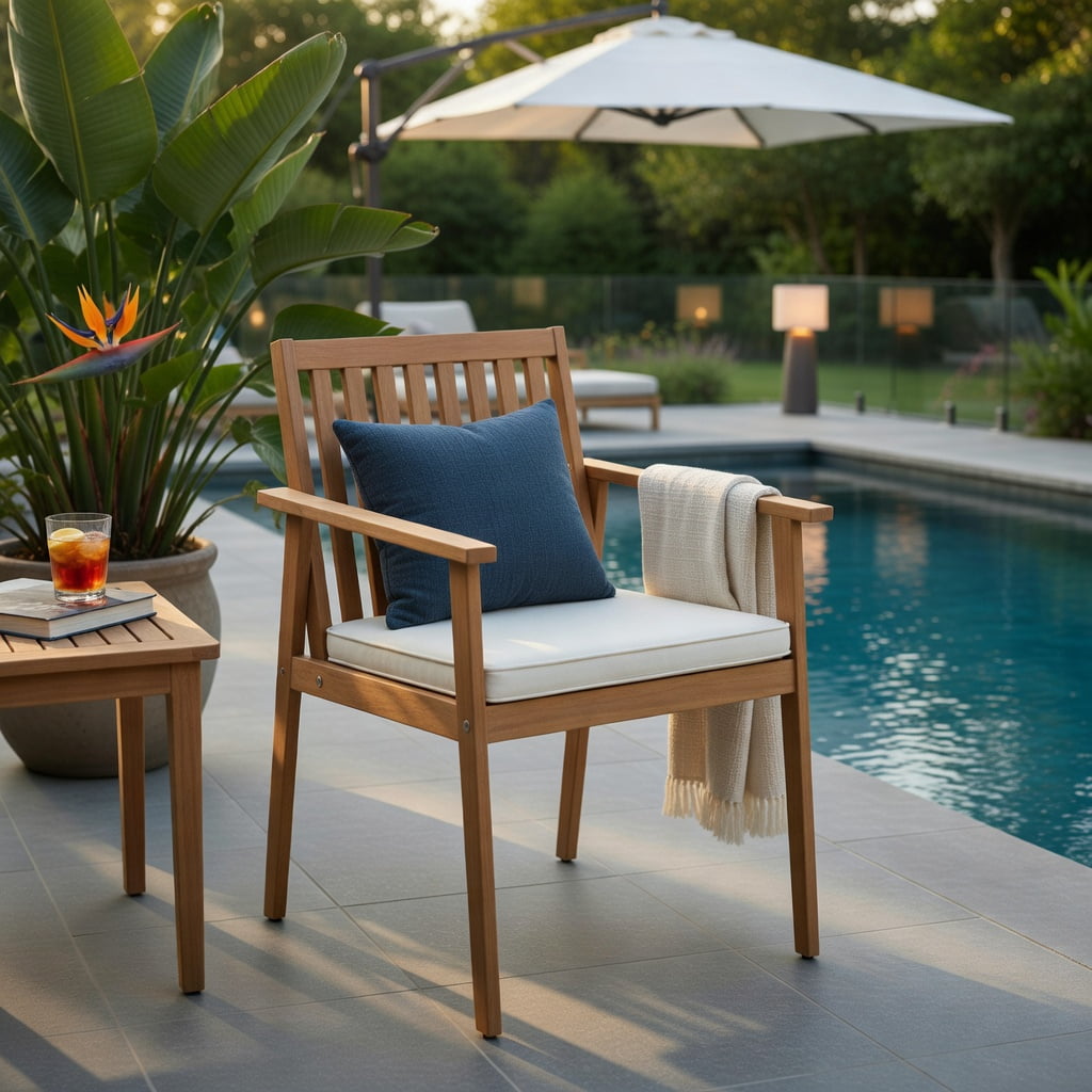 Hommoo 2-Pack Outdoor Dining Chairs, Acacia Wood Patio Chairs with Removable Zippered Cushions, Ideal for Backyard, Porch & Deck, White