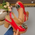 thumbnail image 4 of Platform Heels for Women Fashion Metal Buckle Peep Toe Slingback Sandals Chunky Lug Sole Party Prom Dress Pumps Shoes Red Size 8.5, 4 of 6