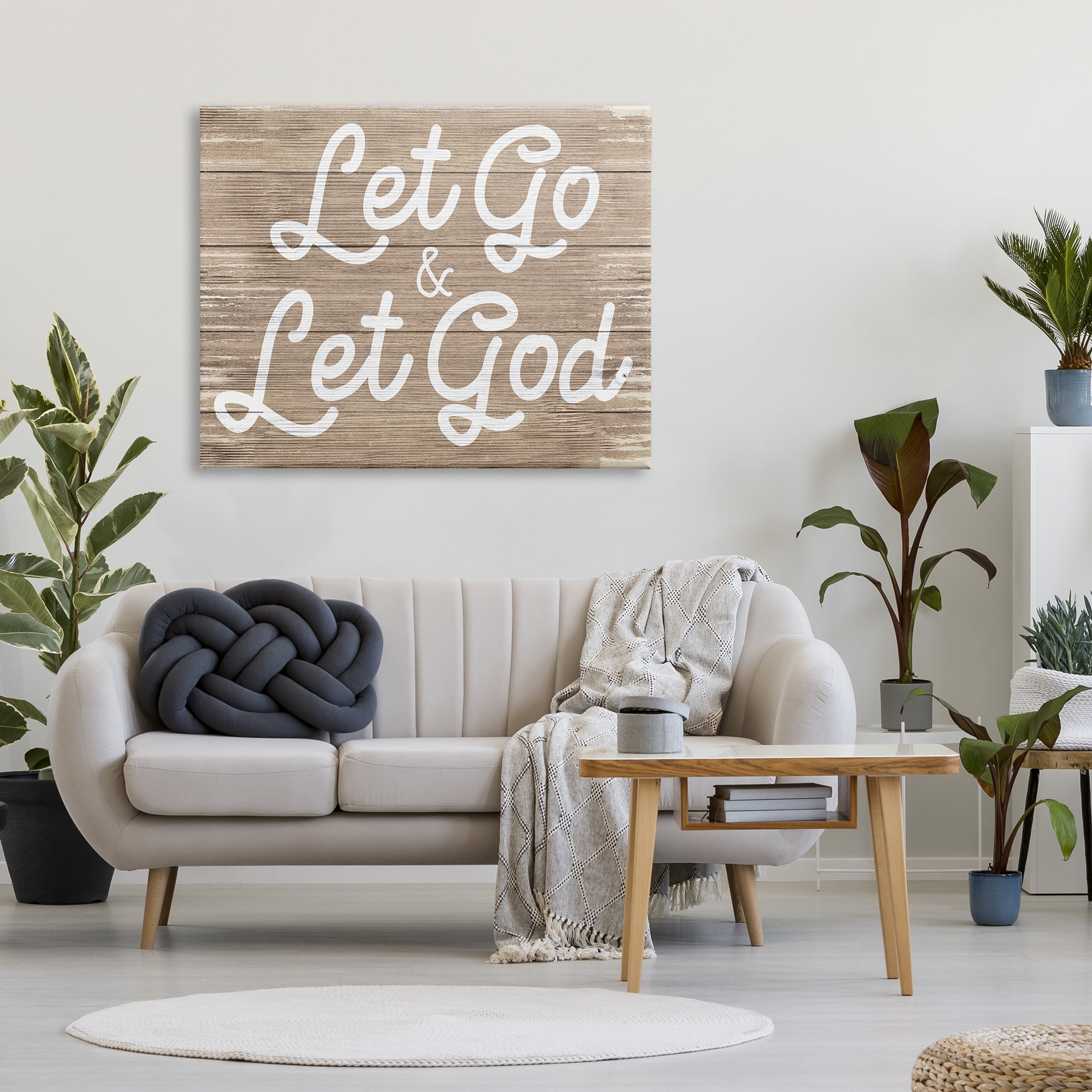 Stupell Industries Let Go & Let God Phrase Rustic Plank Pattern, 36 x 48, Designed by Daphne Polselli