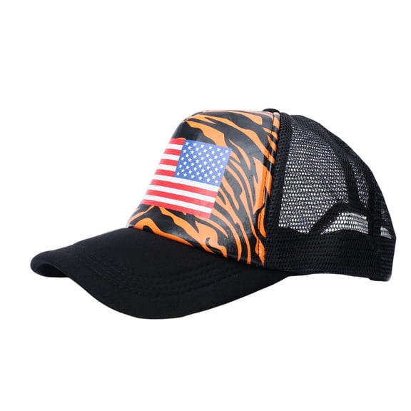FINALGANG Mens Womens Usa Flag Tiger Stripe Print Mesh Back Baseball Cap Breathable Casual Hat For Independence Day Daily Wear Black
