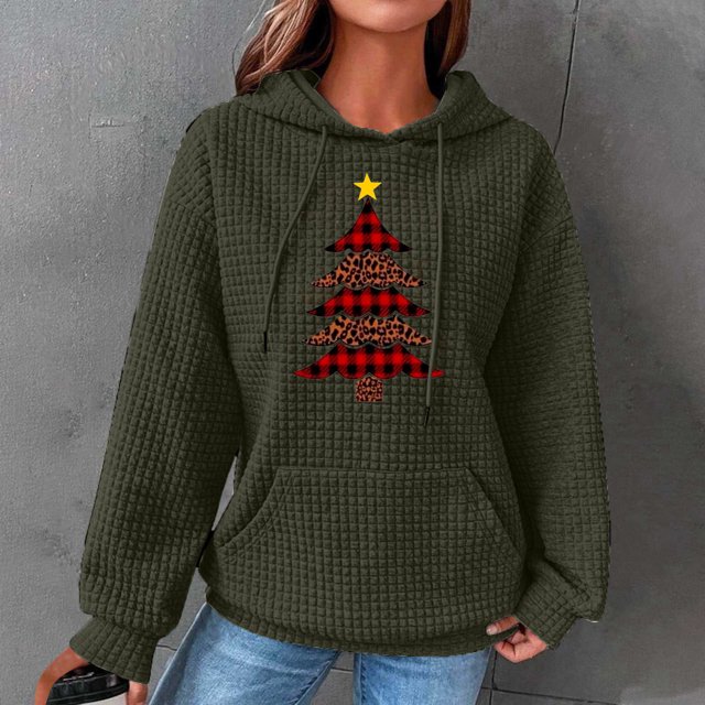 Kcavykas Haut de Noël pour Femmes, Chandail en Molleton Ample à Manches Longues et Col Rond Imprimé pour Femmes, Blouse à Enfiler/vert, (S)