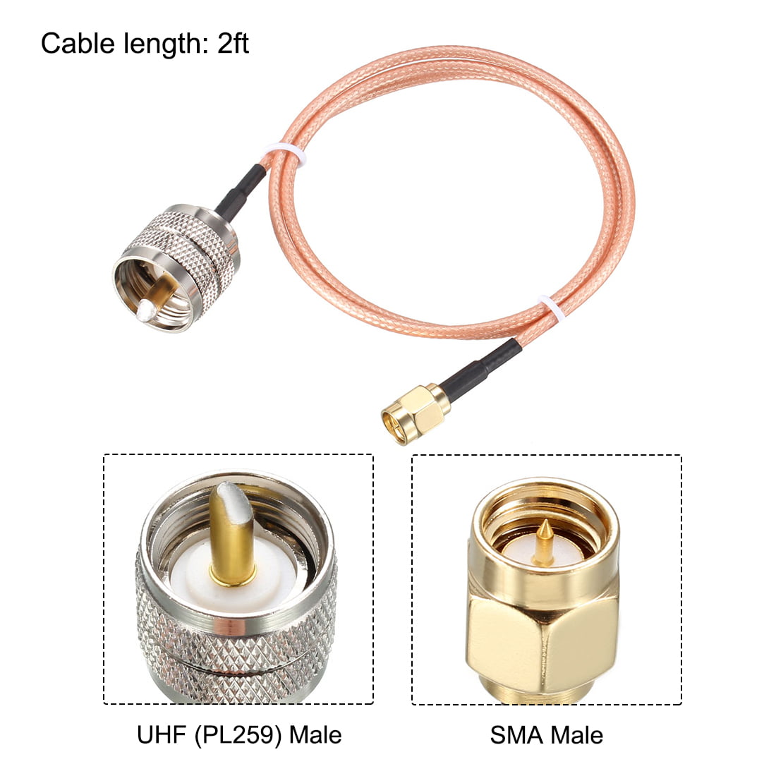 1x PL259 SMA Male to UHF Male RF Straight Pigtail Jumper RG58 Coax Cable SS 