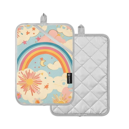 

Yayeee Pot Holders for Kitchen Heat Resistant with Pocket 7 x9.8 Quilted Oven Pads Pink Retro Sun