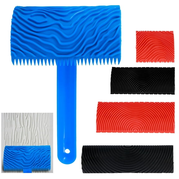 Ikoopy 5Pcs Wood Graining Tool Set Rubber Wood Grain Roller Tool Reusable Grain Pattern Painting Tool Wood Grain Texture Wall Painting Roller for Wall Floor Furniture Door Fence