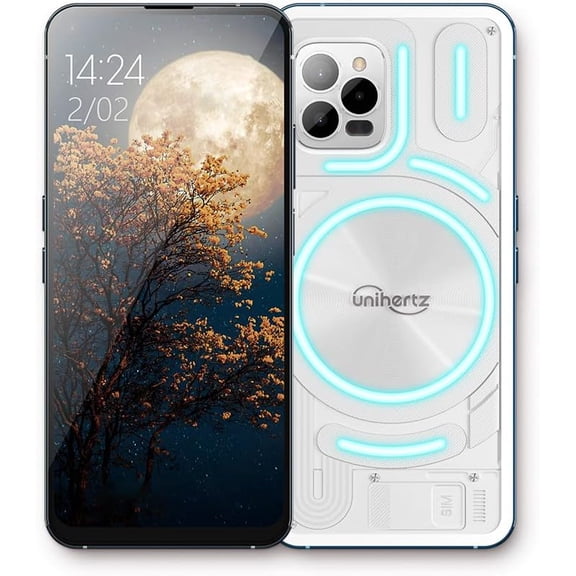 Unihertz Luna, 8GB 256GB Transparent Back Designed Light-Emitting 4G Smartphone 108MP 5000 mAh Android 12 Phone White