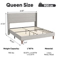 thumbnail image 3 of Frostbloom Queen Size Platform Bed Frame, Linen Upholstered Wingback Headboard, Beige, 3 of 7