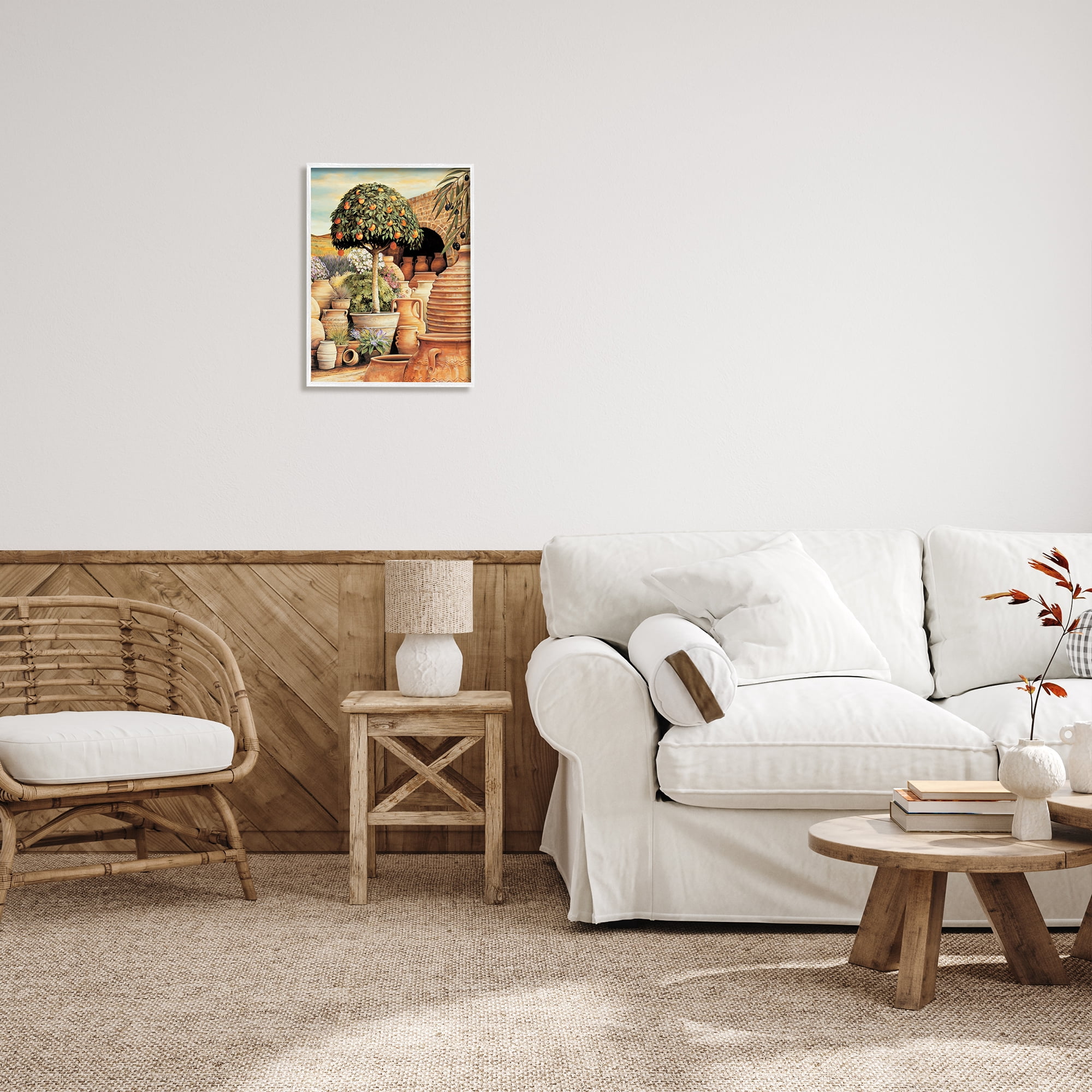 Stupell Industries Orange Tree & Pottery Scene Nature Painting White Framed Art Print Wall Art, 16 x 20