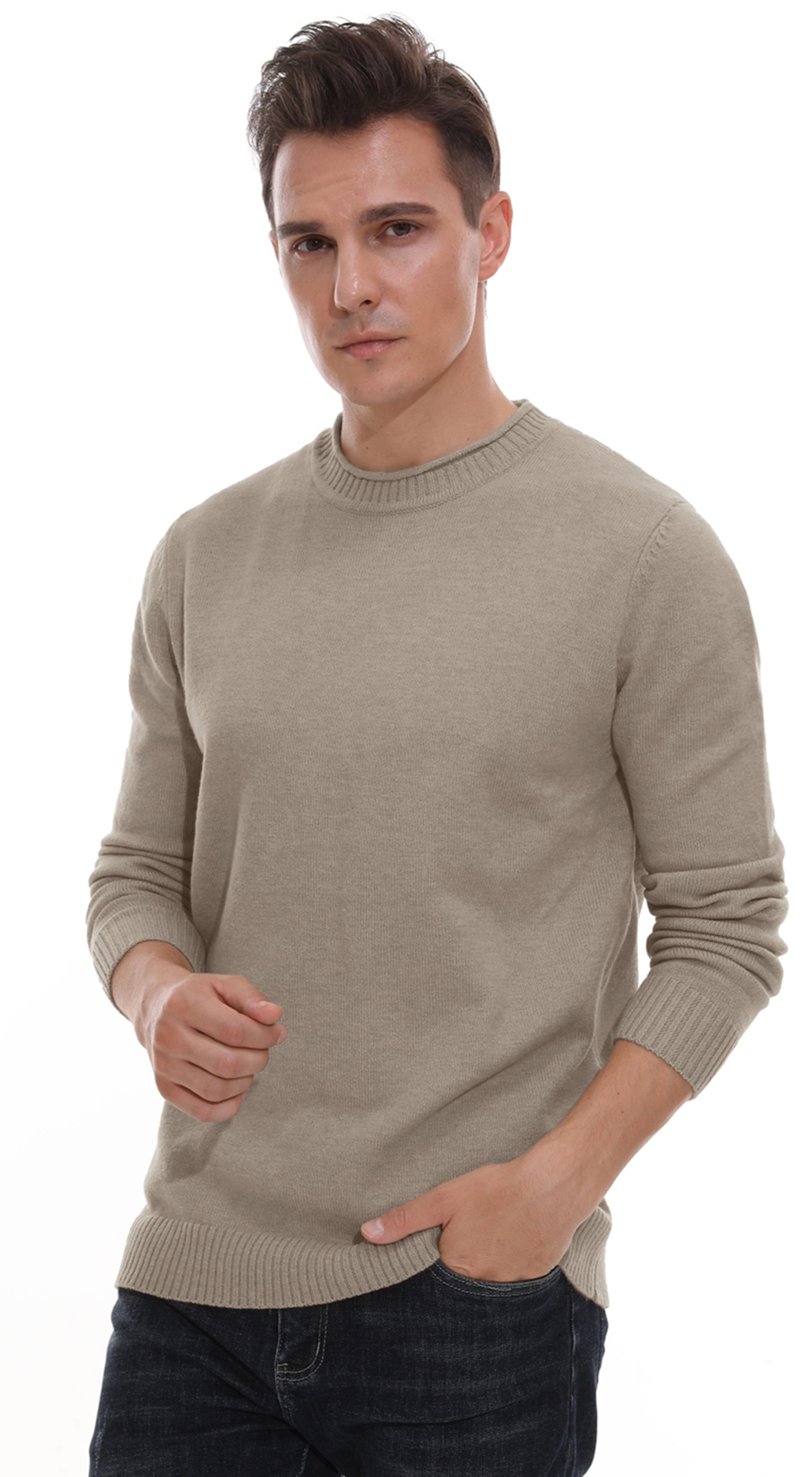 Giruns Men's Crewneck Pullover Sweater, Beige photo 2