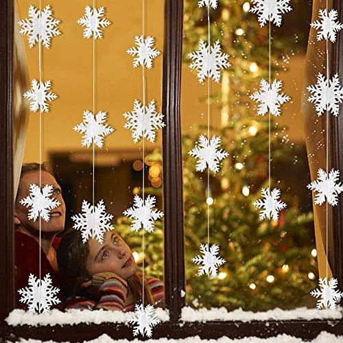 Hanging Garland 3D White Snowflake  Home Holiday Indoor Decor 24Pcs 