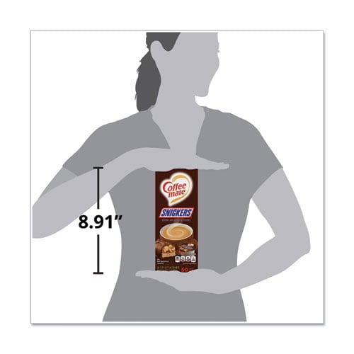 Liquid Coffee Creamer, Snickers, 0.38 oz Mini Cups, 50 Cups/Box Liquid Coffee Creamer, Snickers, 0.38 oz Mini Cups, 50 Cups/Box
