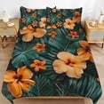 thumbnail image 6 of 3 Pcs Soft Bedding Set, Includes 1 Duvet Cover with Zipper And 2 Pillow,Shams Hawaiian Hibiscus Garden Orange Flowers Queen(90"×90"), 6 of 8