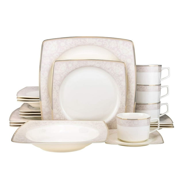20-pc. Dinner Set Service for 4, 24K Gold-plated Luxury Bone China Tableware ("Wedding Band Gold" 6449-20)
