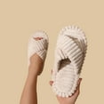 thumbnail image 6 of Xfvqtps Women Fluffy Slippers Cross Strap Stripe Open Toe Versatile Indoor Home Funny Winter Non-Slip Thick Sole Plush Slippers Khaki, 6 of 7