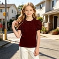 thumbnail image 6 of Teylalorva T-Shirt for Girls, Summer Trendy Puff Short Sleeve Crewneck Kids Cute Casual Tee Wine Size 8, 6 of 8
