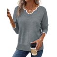 thumbnail image 3 of Women'S Sweaters Casual V-Neck Long Sleeve Sweaters Loose Solid Fall Tops Pullover Sweater Gray XXL, 3 of 7