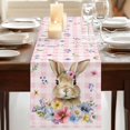 thumbnail image 3 of Table Runners 120 Inches Long Dress Scarves, Bunny Easter Farmhouse Coffee/Dining/Kitchen Table Runner for Living Room, Pink Plaid Spring Floral Pastoral 13x120 Inch, 3 of 9