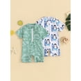 thumbnail image 4 of Aojekbee Baby Boy's Swimsuit Dinosaur Print Half Zip Up Round Neck Short Sleeve Rash Guard Swimwear Infant Toddler Bathing Suit, 4 of 10